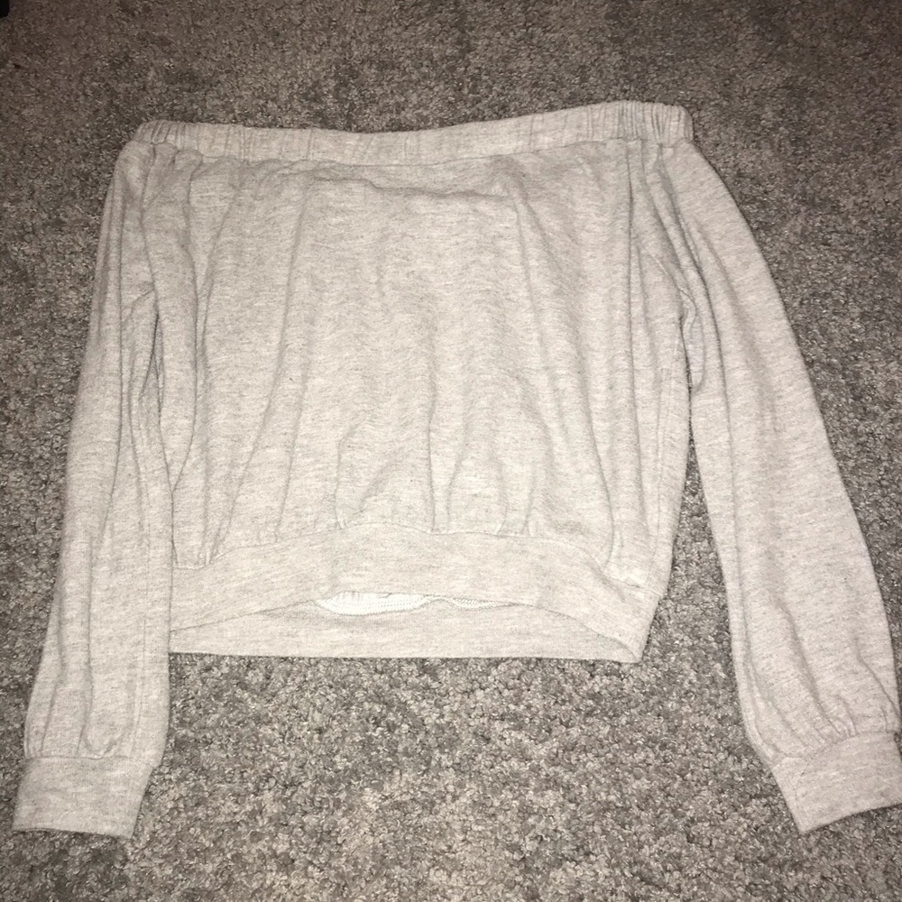 light grey off the shoulder top